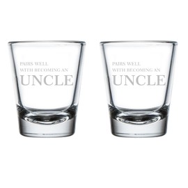MIP Set of 2 Shot Glasses 1.75oz Shot Glass Pairs Well With Becoming An Uncle Baby Announcement Pregnancy Announcement Baby Reveal For Uncle