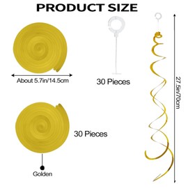 30 Pieces Hanging Swirl Party Decorations Foil Decorations Ceiling Swirl Spiral Hanging Plastic Streamer for Ceiling Birthday Graduation Wedding Celebration Baby Shower Party Supply (Gold)
