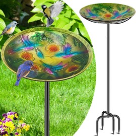 Metal Bird Bath for Outside, Vintage Freestanding Birdbaths & Birdfeeder, Bird Baths Feeder Bowl for Outdoors Garden Patio Yard Lawn Decor (Colorful Yellow)