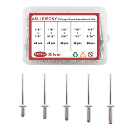 ASLLRISONY 180Pcs Silver 1/8 Inches Pop Rivets Assortment Kit,5 Sizes Aluminum Rivets,Aluminum blind pro Rivets for DIY/Metal/Furniture/Instruments