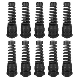 sourcing map 10Pcs Waterproof Cable Gland, PG13.5 Nylon Spiral Strain Pigtail Cord Joint with Gasket for 6-11mm Wire Thread Cable Fixing and Appliances, Black