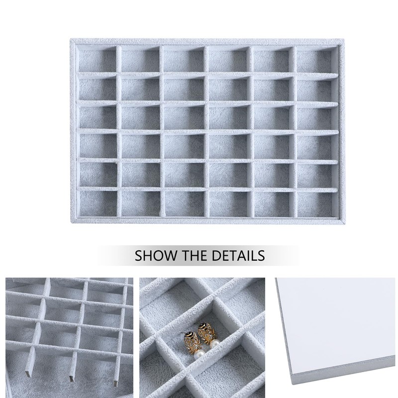 Wudygirl Earring Organizer Jewelry Tray for Drawer 13.7"x9.4" Gray