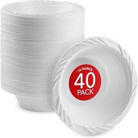 (40 Pack) 12 oz Elegant White Plastic  for Parties Small Disposable Bowl for Fancy Dinner or Cocktail Party, Soup and Salad, Thick and Sturdy - Color: 40
