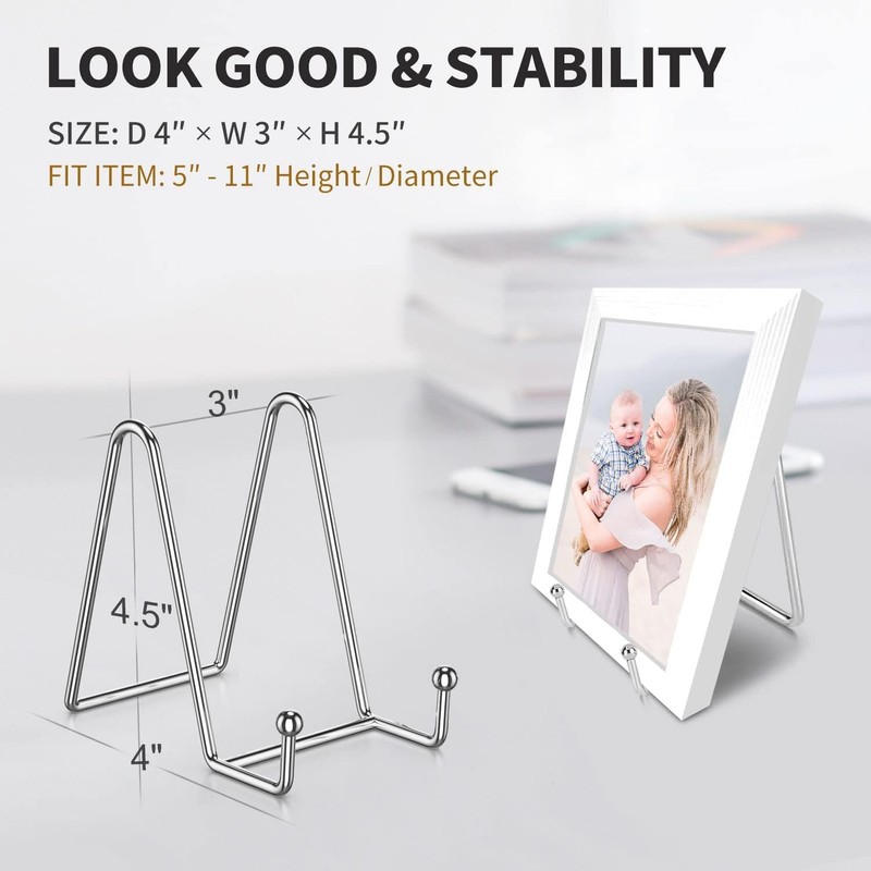 3 Pack Plate Stands for Display,4.5 Inch Picture Stand Black