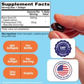 Health Thru Nutrition Black Seed Oil 500mg 360 Softgels | High Potency 2% Thymoquinone | 3rd Party Tested | Pure Cold Pressed | Organically Grown | Non-GMO, Gluten Free, Soy Free