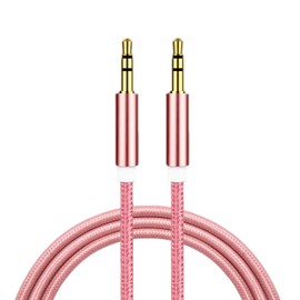 Aux Cable 3.5mm, 1M- Nylon Braided Auxiliary Lead for Car, 3.5mm Male Stereo Jack To Jack Audio Cable compatible with i-Phones Earphone Speaker Car Home Stereos, Laptop and More (Pink)