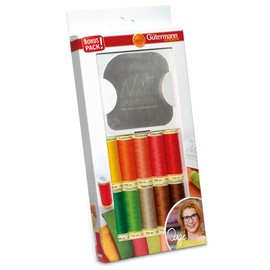 Gütermann creativ Sewing Thread Set with 10 Spools of All-Purpose Sewing 100 m in Inges Favourite Colours + a Drawing and Ironing Template, Multi-Coloured