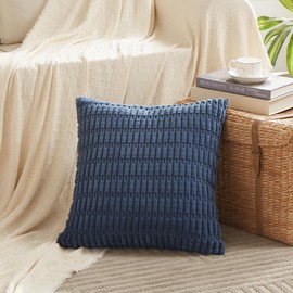 Fancy Homi 24x24 Pillow Covers, 2 Packs Dusty Blue Throw Pillow Covers with Stripe Pattern, Super Soft Corduroy Square Solid Cushion Cover for Couch Sofa Bedroom Living Room 60x60 cm
