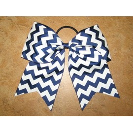 "Chevron Navy Blue" Cheer Bow Pony Tail 3" Ribbon Girls Hair Cheerleading
