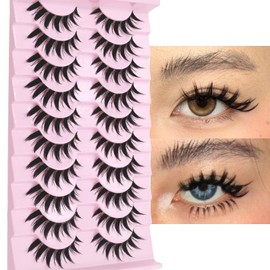 AUGENLI Manga Lashes Wispy Natural Lashes Look Clear Band False Eyelashes Natural Flared Cat eye Eyelashes False Eye Lashes Soft Fluffy Lash 10Pairs (CJX11)