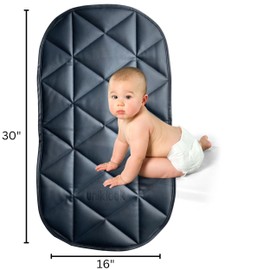 Quilted Padded Vegan Leather Portable Changing pad Mat | Play mat Baby Toddler Infant by Uniklook | Reversible | Tummy Time Mat Crawling Play Time | Waterproof Baby Infant Floor Mat 16”x30” (Marine)