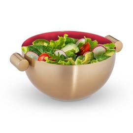 Relaxdays Serving Bowl, Stainless Steel, Diameter 20 cm, Round Metal Bowl for Baking & Serving, Kitchen Bowl, Gold/Red