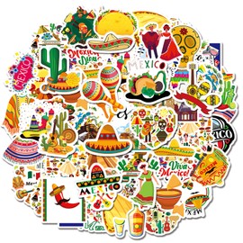 Mexican Fiesta Stickers Party Decoration - 200 PCS Cinco De Mayo Stickers for Kids, Vinyl Waterproof Mexican Themed Sticker Cartoon Water Bottle Labels for Cinco De Mayo Party Decoration