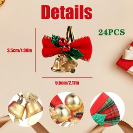 Kaket Christmas Bow with Bells 24PCS Small Christmas Bow Ornaments with Bells Mini Christmas Tree Bowknot Ornament for Christmas Decoration, Wreath, Presents Wrapping Craft Supplies