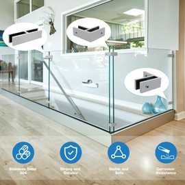 Gyykzz 1 Pack Railing Wall to Glass Clamp, F Shape Stainless Steel 304 Bracket for Indoor & Outdoor, Satin Finish Railing Glass Clip Holder for Fence, Balustrade, Balcony Deck