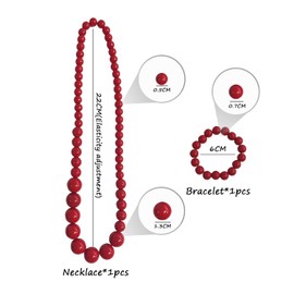 NYGGTYK 1 Piece Pearl Necklace with 1 Piece Pearl Bracelet, Long Pearl Necklace, Acrylic Necklace and Bracelet, Costume Jewellery Accessories, Carnival Pearl Necklace and Bracelet for Women (Red),