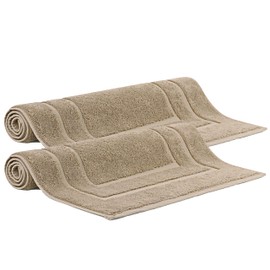 Makooz 2 Pc Banded Bath Mat Set-1000 GSM Ring Spun 100% Cotton - Non-Slip, Machine-Washable, Ultra Soft, Water Absorbent Rug, Quick Drying, Plush Foot Towel for Bathroom Tub and Shower -Latte 50x70cm