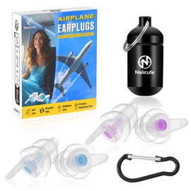 Naiicute Ear Plugs Aeroplane 2 Pairs, Painless Flying Travel Ear Plugs Reusable, Pressure Equalization on Aeroplane Ear Protection Plugs for Adults Children 12+ with Small Ears, Earplugs