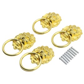 4 Pcs Vintage Lion Head Knobs Pulls Handles Antique Drawer Pull Ring Single Hole Decorative Hardware with Screws for Furniture Cabinet Cupboard Dresser Drawers Gold, Antique Gold 90*51mm/3.54*2 inch