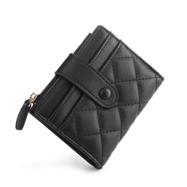 CHAOFANXI Women's Small Bifold Leather Purse for Women, Small and Short Format Purse Small Wallet with Multiple Compartments, black, Modern
