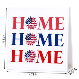 4th of July Patriotic Desk Sign Home Home Since 1776 Square Memorial Day Decoration Independence Day Decor Rustic Retro July 4th American Flag Block Sign Table Decorations