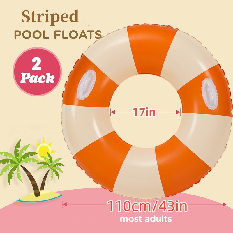 2 PCS 43inch Orange Inflatable Pool Floats for Adults Swimming
