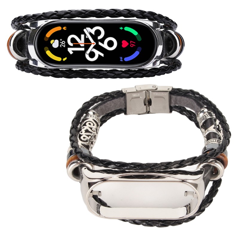 Leather Strap for Xiaomi 7 NFC Bracelet Metal Buckle Ethnic