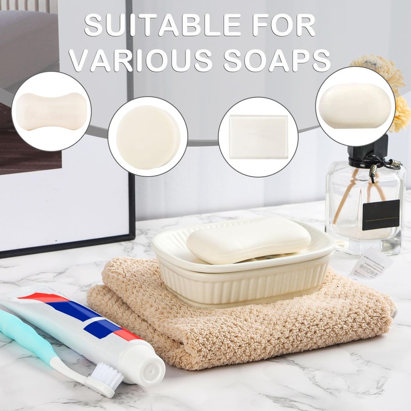 VanEnjoy White Ceramic Soap Dish, Self-Draining Kitchen Sink Soap Holder