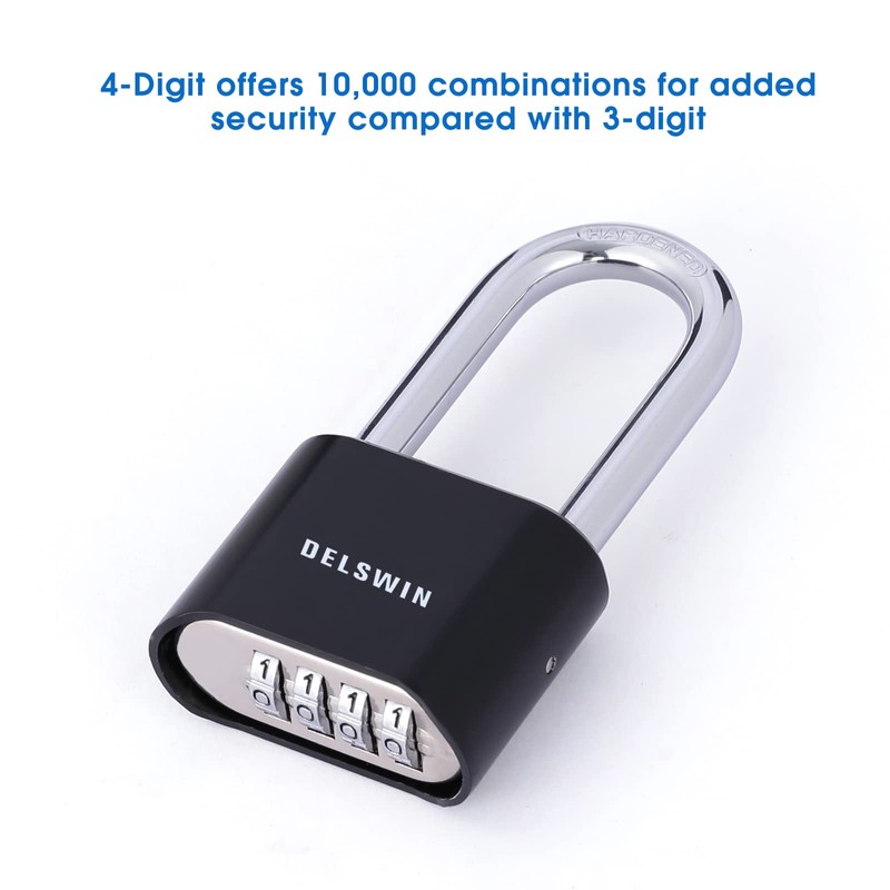 DELSWIN Combination Lock Outdoor Padlock - Weatherproof Extended 2-1/2 in.