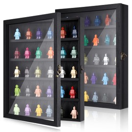 CroBlissful 2 Pack Minifigures Display Case Miniature Action Figure Display Box Wood Minifigures Storage Case Wall Mount Display Case Collectibles Display Box for Small Objects 13.78 x 11 Inch
