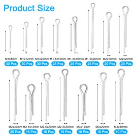 sourcing map 300Pcs 15 Sizes 304 Stainless Steel Cotter Pin Split Pin Assortment Kit, Split Cotter Fastener Clips for Household Appliances, Sports Equipment, Car Mechanics Repair (Silver)