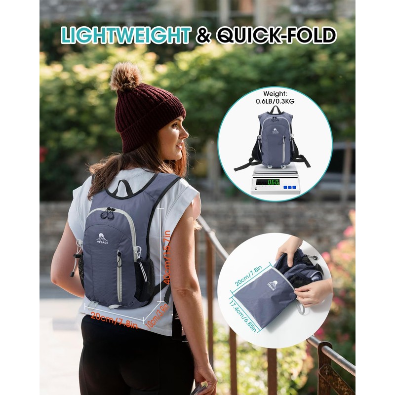 VPBAGE Hiking Daypack, Lightgray, Small, Daypack Backpacks