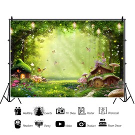 ASDCXZ Enchanted Forest Photo Wall Background 2.2 x 1.5 m, Fairy Tale Magic Forest Fantasy Wonderland Mushroom Butterfly Forest Jungle Photography Background Girls Princess Birthday Party Banner