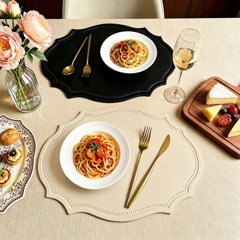 Double-Texture Faux Leather Oval Placemats Set of 6 Washable Heat