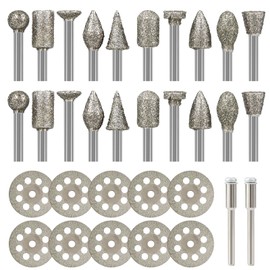 Diamond Grinding Bit Set Stone Carving Set Hakkin 30Pcs Diamond Burr Bit with Diamond Cutting Discs 3mm Shank Compatible with Dremel Rotary Tool for Grinding, Stone Carving Polishing