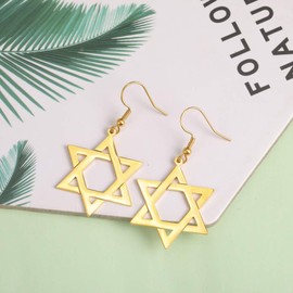 LIKGREAT Star of David Earrings Drop Dangle Earrings for Women Jewish Earrings Hanukkah Gift Six pointed Star Stainless Steel Stud Earrings (Gold tone)