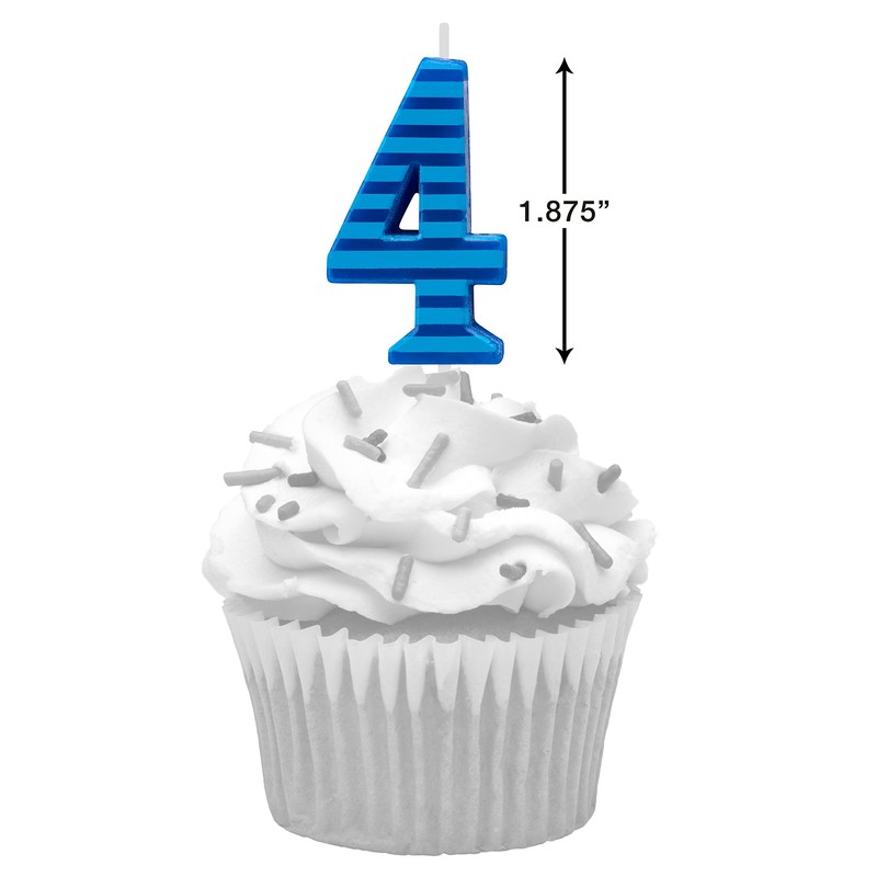 Papyrus Number 4 Birthday Candle, Blue Stripes (1-Count)