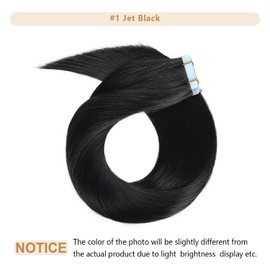 YILITE Tape-In Real Hair Extensions, 100% Remy Black Hair Extensions, Tape-In Hair Extensions, Real Hair Extensions, 20 Wefts 40 g/Pack (35.56 cm # 1 Jet Black)