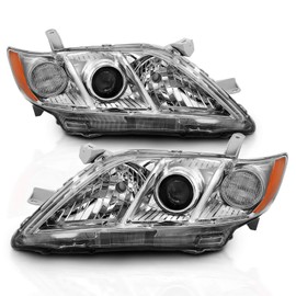AmeriLite for 2007-2009 Toyota Camry Factory Style Chrome Projector Replacement Headlight Assembly Pair - Passenger and Driver Side