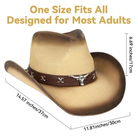 WQWOVRVO Cowboy Hat,Cowgirl Hat,Western Cowboy Hats for Women/Mens/Straw Wide with Shapeable Brim Cowboy Hat for Womens (US, Alpha, One Size, Beige & Coffee)