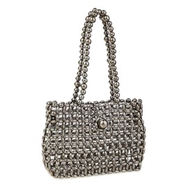 Abvokury Metallic Beaded Shoulder Bag Acrylic Bead Underarm Purse for Wedding Evening Party, Gunmetal