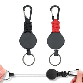 DMEEK 2-Piece Set Reel Keychain with Carabiner, Stretchable Reel Key Ring, Multi-Functional, Durable, Max Length 60cm, Anti-Loss, Metal Wire, Hanging Name Tag, for Camping, Hiking, Fishing, Outdoor