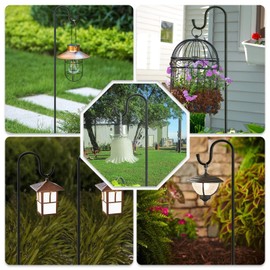 MIUVIBENI Shepherds Hooks for Outdoor, 72 Inches Heavy Duty Garden Bird Feeder Pole for Hanging Bird Feeder, Plant Baskets, Solar Light Lanterns, Outdoor Plant Hanger Hook with 5 Base Prongs,1 Packs