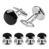 6 Pack Men's Cufflinks, Round CuffLink and Tuxedo Studs Set,