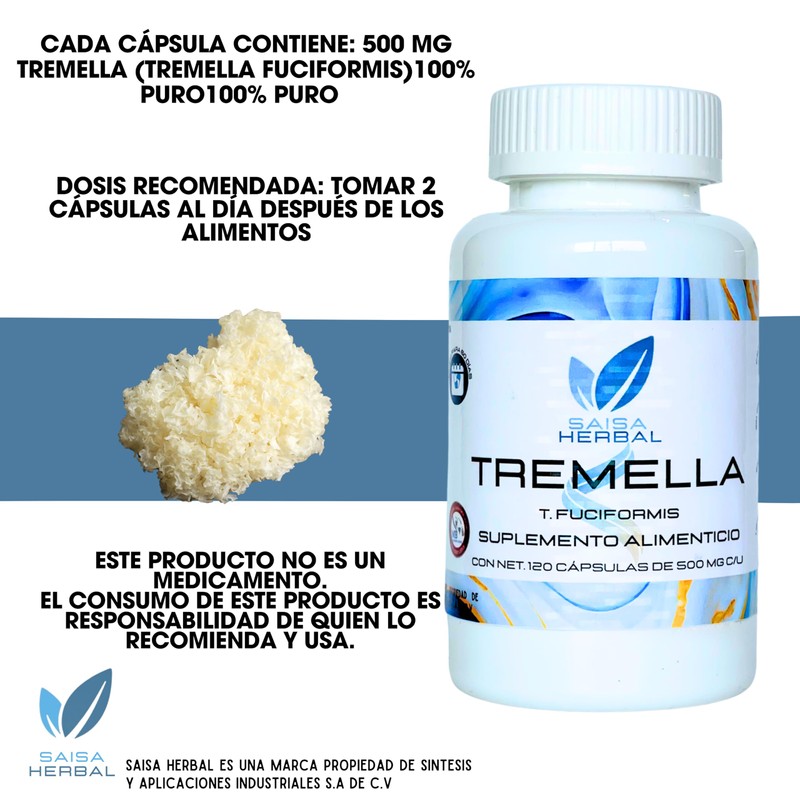 Hongo Tremella 100% Puro Con 120 Capsulas Saisa Herbal