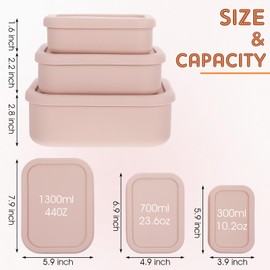 Limbeuuu 3 Pack Silicone Food Storage Containers, Rectangular BPA-Free Silicone Lunch Box Containers with Lids, Airtight, Leak-Proof, Freezer, Microwave & Dishwasher Safe (10.2oz, 23.6oz, 44oz)