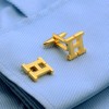 A-Z Initial Cufflink for Men, Classic 18k Gold Silver Black