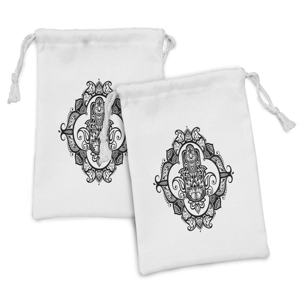 Ambesonne Hamsa Fabric Pouch Set of 2, Curvy Ornate Frame
