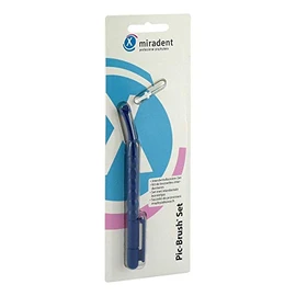 miradent Pic-Brush® Set Interdental Brush Holder Blue with 1 Brush | Conical Insertion Connector for Secure Hold | Ergonomic Handle | Ultra Fine Bristles | Also for Cleaning Brackets & Bridges
