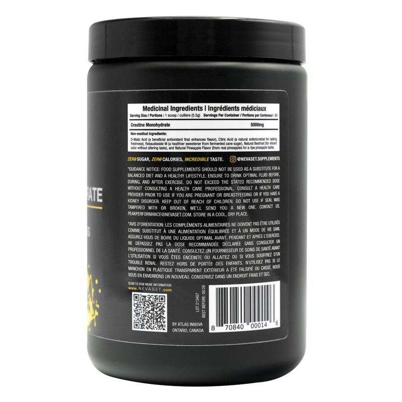 NevaSet Creatine Monohydrate, 3-Month Supply of 5000mg Pineapple Flavor Neva